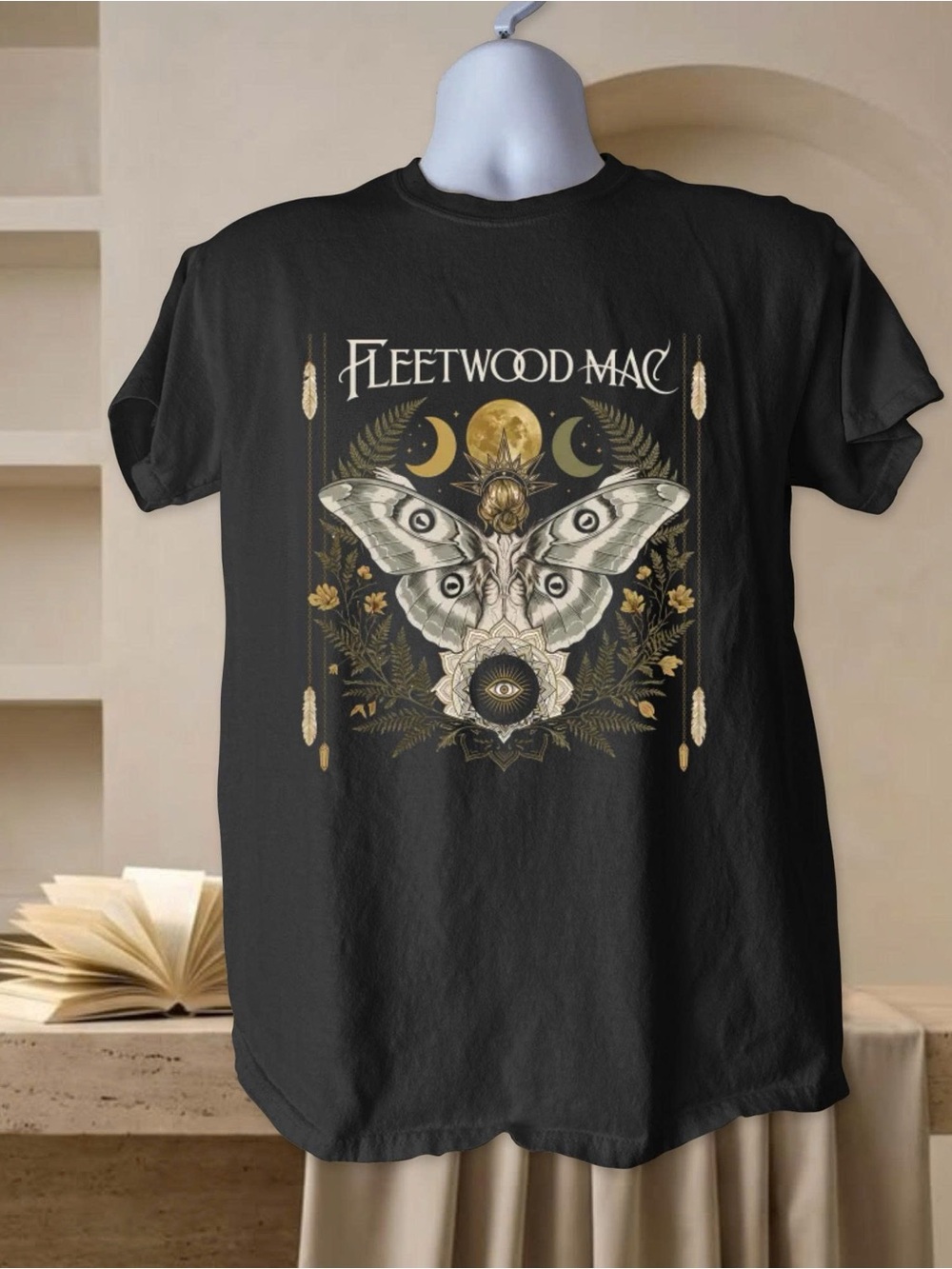 Gildan Black Fleetwood Mac Moth & Moon Graphic Tee